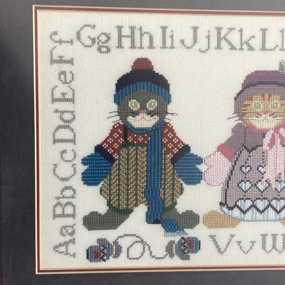 Hand stitched & Framed cross stitch kitten alphabet sampler - Picture 2 of 5